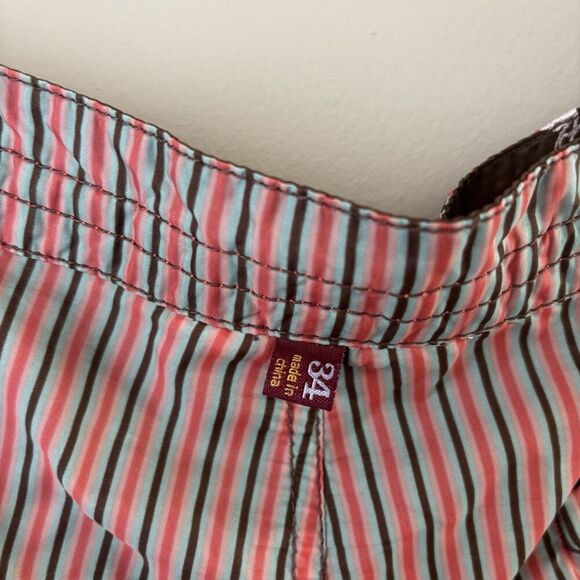 Men’s Reversible Swim Shorts, Size 34, Brown Striped / Pink Bird Print - Picture 6 of 11